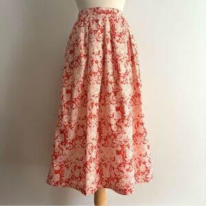 Vintage HENRY WHITE Dublin Red & White Cotton Rose & Thorn Floral Skirt UK 12
